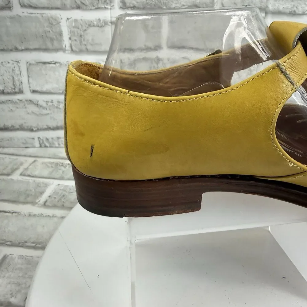 Basco Made in Italy Women's 40- 9/9.5 US Yellow Leather T Strap Fisherman Loafer